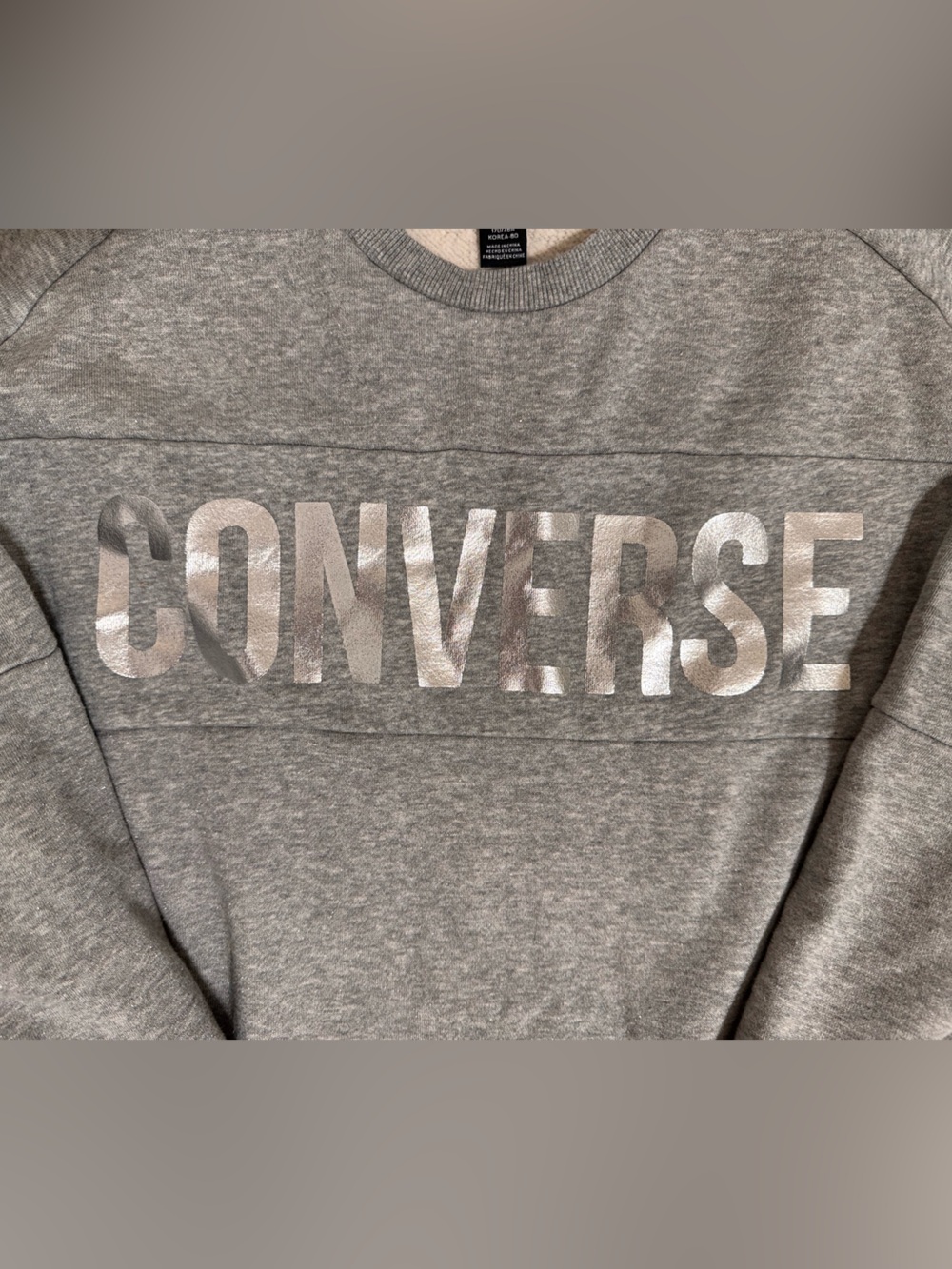 Converse Women’s L Gray Metallic Logo Sweatshirt Dress Tunic Pockets - Picture 3 of 4